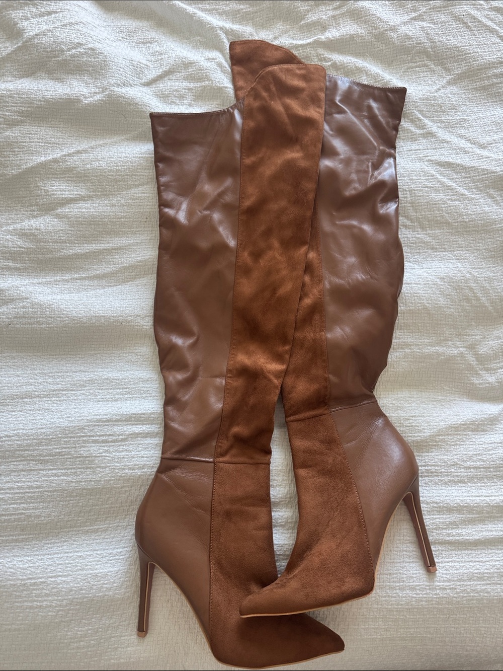 Fashion Nova Two-Tone Brown Over-the-Knee Stiletto Boots